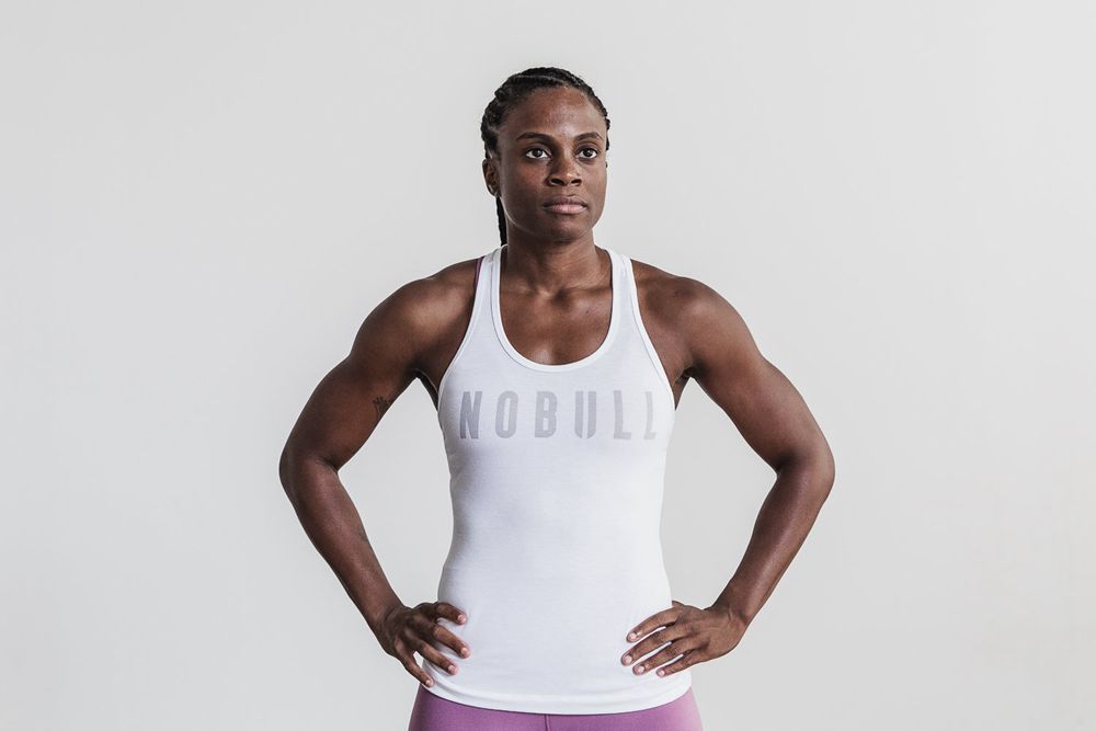 NOBULL Women's Racerback Tank Tops - White - Ireland (9204ZVGMQ)